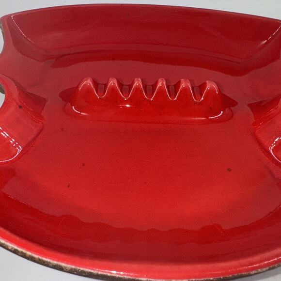 Ashtray Vintage Sequoia Ware 8005 Atomic Red MCM USA Pottery Unique 5-Slot - Picture 4 of 14